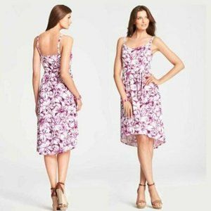 ANN TAYLOR PURPLE & WHITE FLORAL PRINT HI-LOW CAREER PARTY SHIFT DRESS SIZE: M
